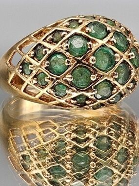 Gold Green Gemstone Lattice Dome Ring